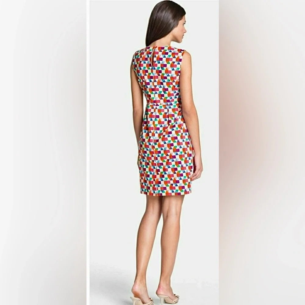 Kate Spade Short Sleeve Abbey Silk Blend Sheath Dress In Vibrant Geo Print ZB4